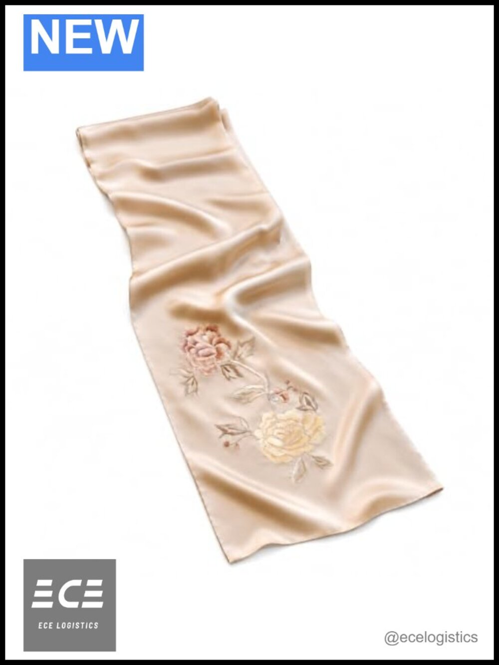 Hand Embroidered 100% Mulberry Silk Satin Scarf Double Layer Wrap